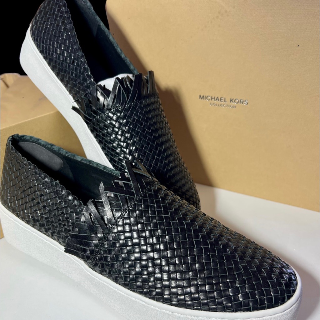 Michael Kors “Rae” Black Leather Slide On Shoes, Size 9